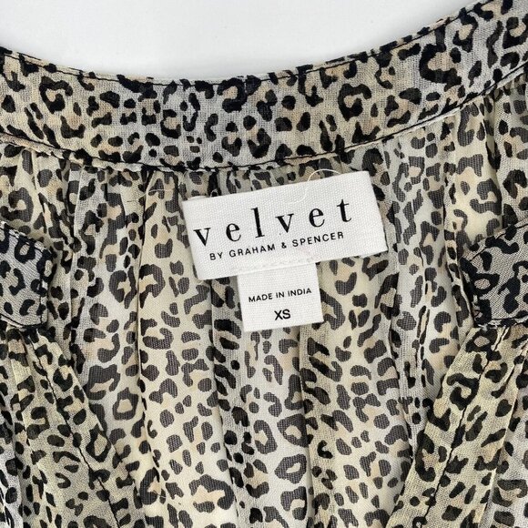 VELVET Graham & Spencer Size XS Sheer Aubrey Leopard Print Dress Long Sleeve - Picture 9 of 15